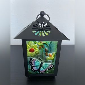 Vintage Fused Glass Tea Candle Lantern Indoor/Outdoor.